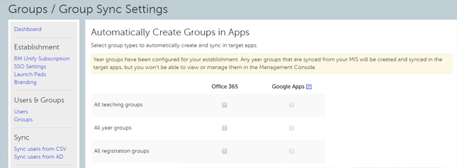 Group Sync Settings - Screen Shot