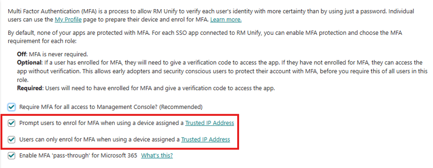 RM unify MFA improvements
